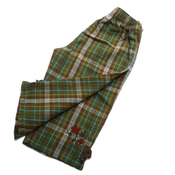 Arizona Baby Girl Elastic Waist Pants Moss Green Plaid Flowers Bows 12 Months - Picture 4 of 8